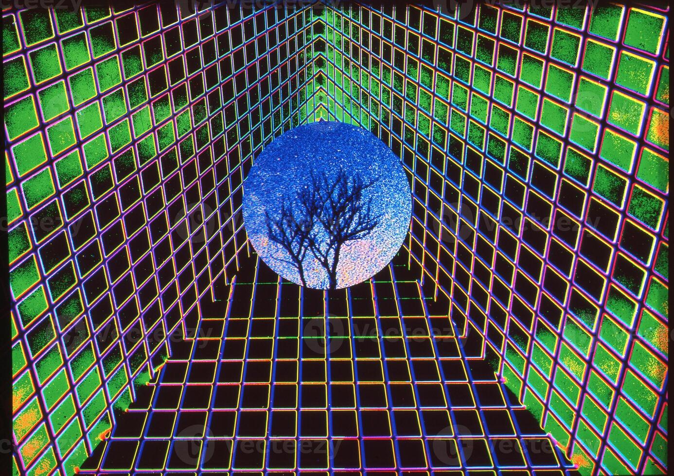 a tree in a square with a blue sky photo