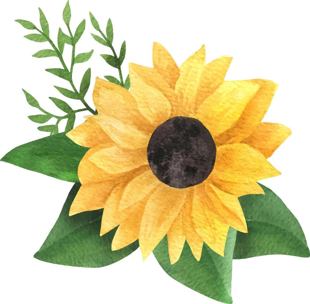 Realistic watercolor sunflower rustic bouquet vector