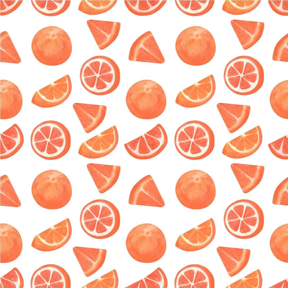 Hand drawn watercolor orange clipart seamless pattern. vector