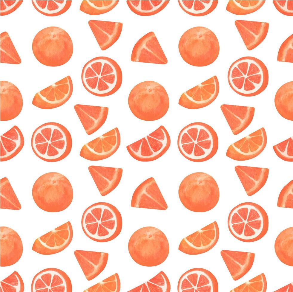 Hand drawn watercolor orange clipart seamless pattern. vector