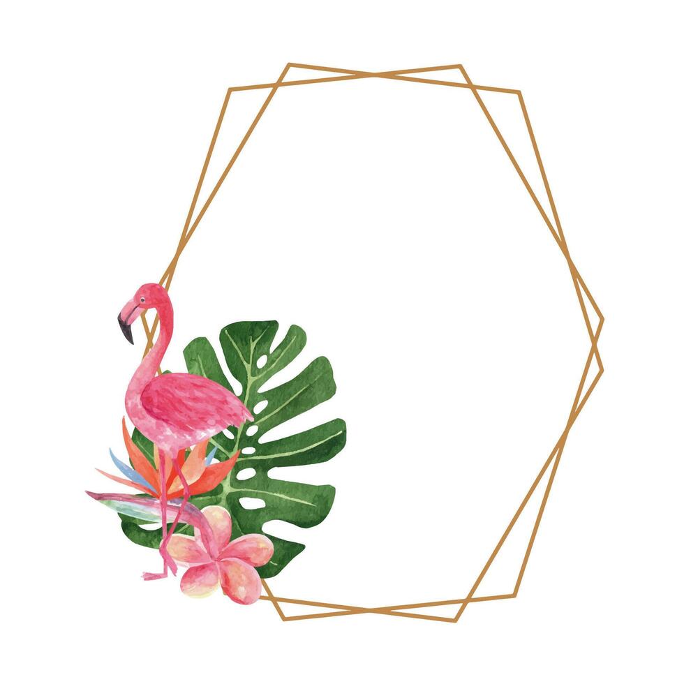 Tropical composition with watercolor flamingo. Beautiful hand drawn illustrations vector