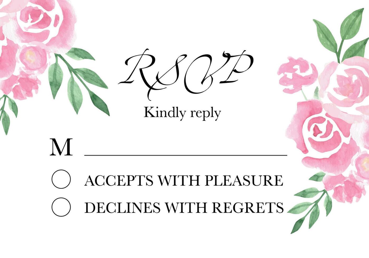 Loose watercolor roses for gift card, wedding menu. vector