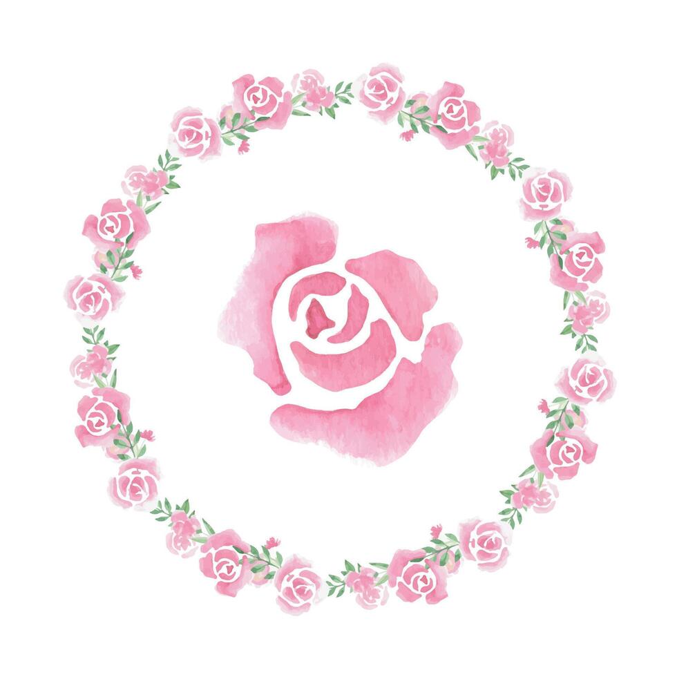 Light loose endless brush and wreath with watercolor roses vector