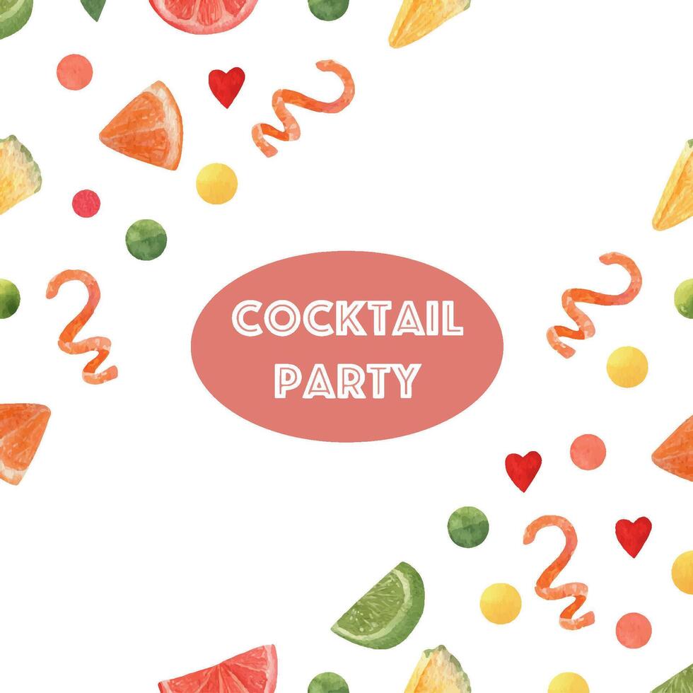 Watercolor border with slice fruits for events or party. vector
