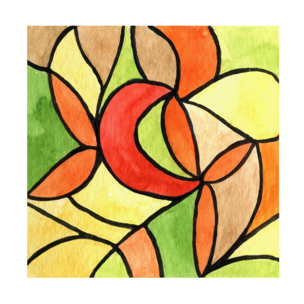 Watercolor interior textures with stained glass window. vector