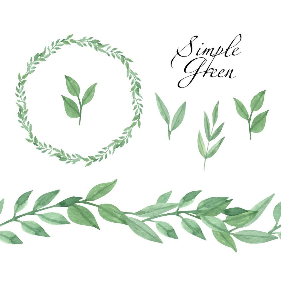 Light loose endless brush and wreath with watercolor leaves vector