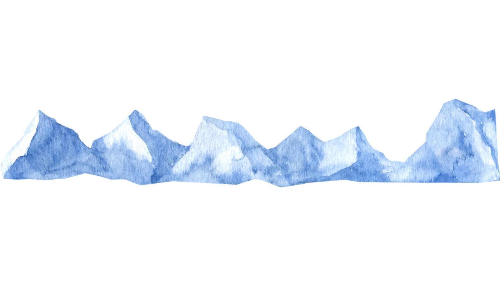 Hand drawn blue watercolor mountain border. vector