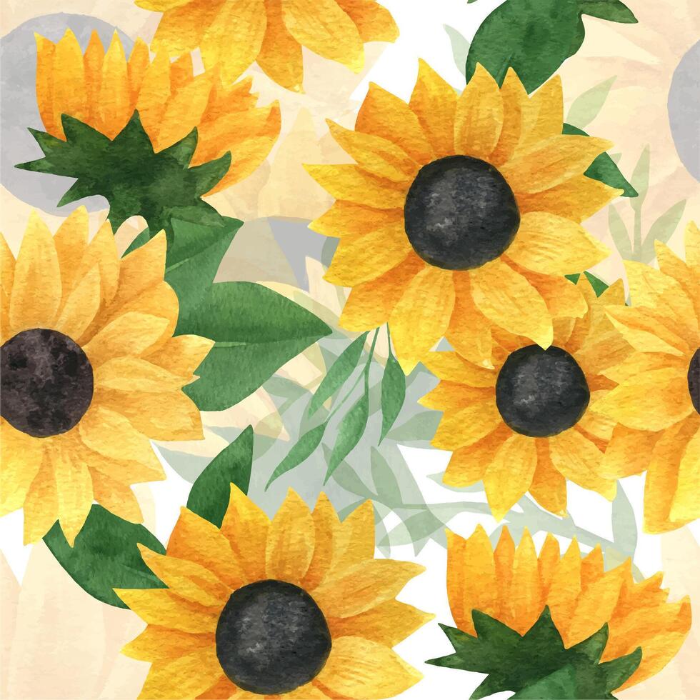 Realistic watercolor sunflowers seamless pattern for wedding invitation vector