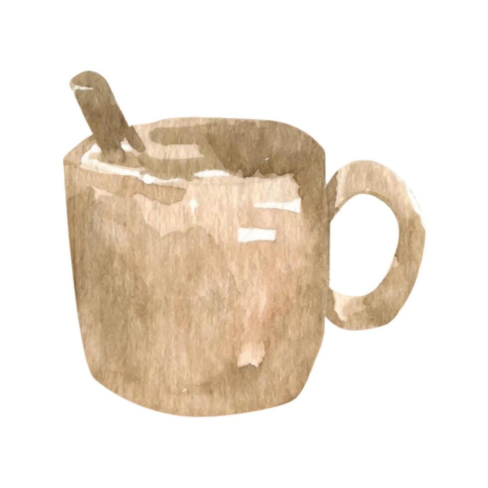 Cute autumn watercolor mug with coffee or cocoa. Seasonal fall clipart vector