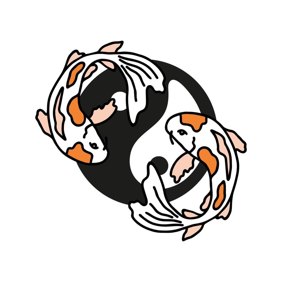 Japanese Koi fishes in round zen symbol in vector hand drawn style.