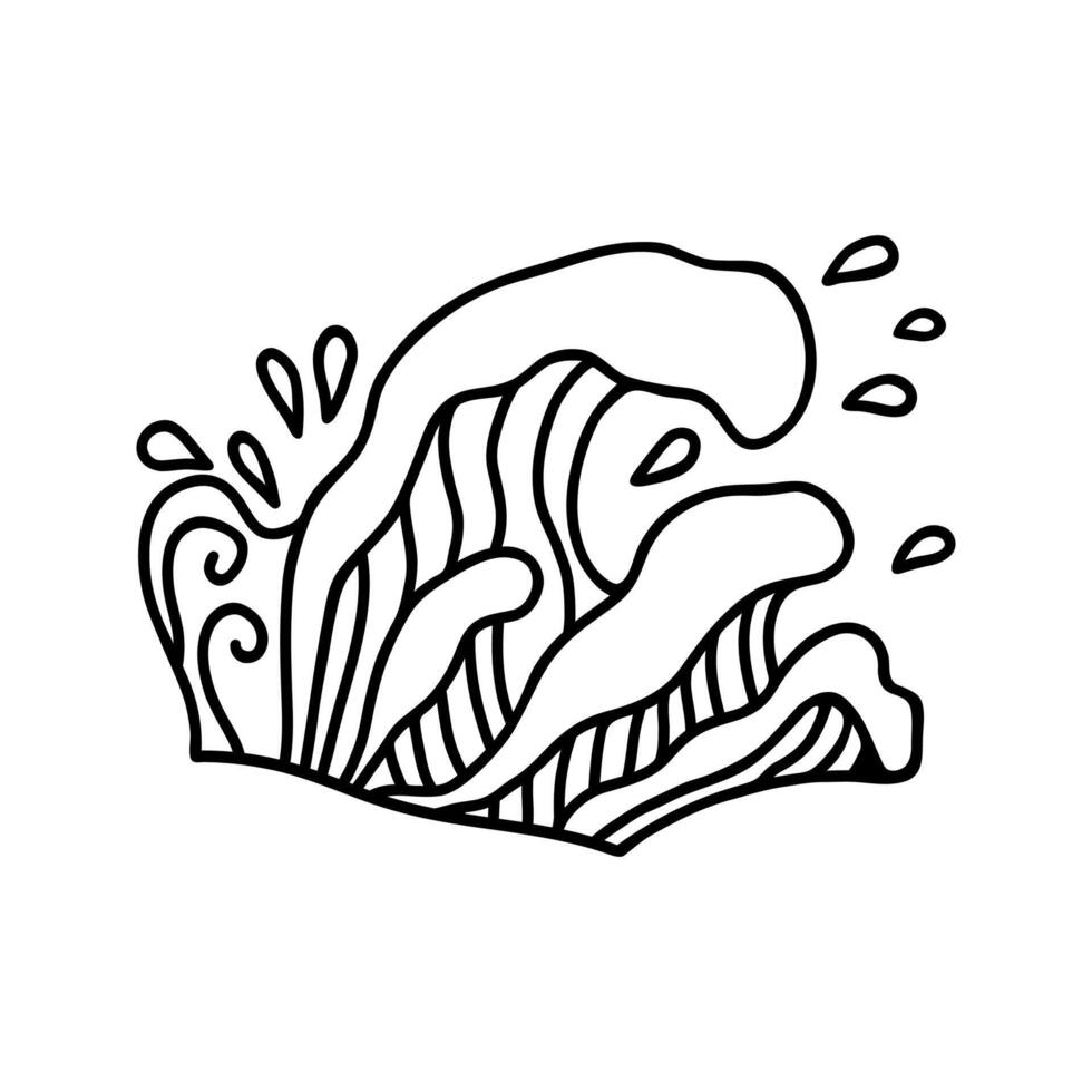 Asian sea waves in hand drawn doodle style. vector