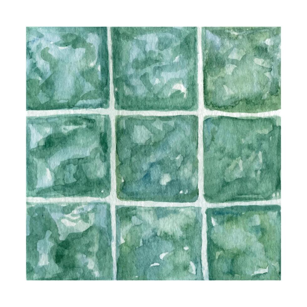 Watercolor interior textures with bathroom glass tiles. vector