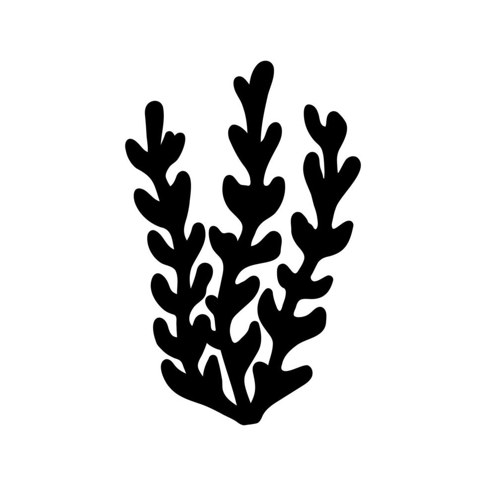 Vector single seaweed silhouette. Hand drawn doodle illustrations