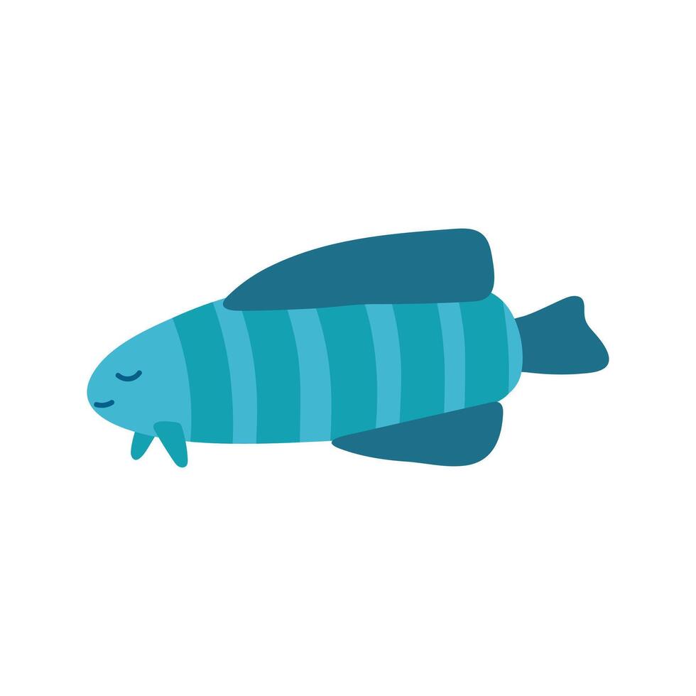 Cute blue tropical striped fish. Hand drawn vector illustration for seasonal design.