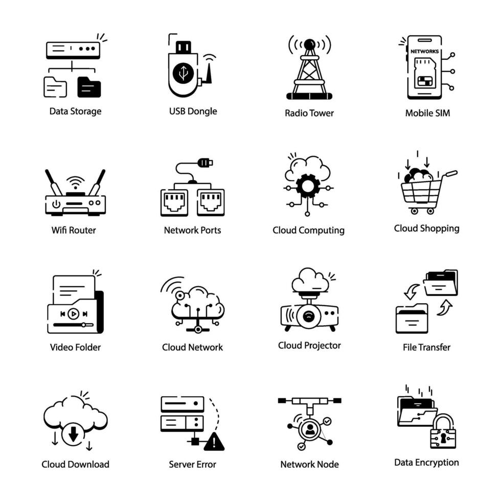Collection of Networking Linear Icons vector