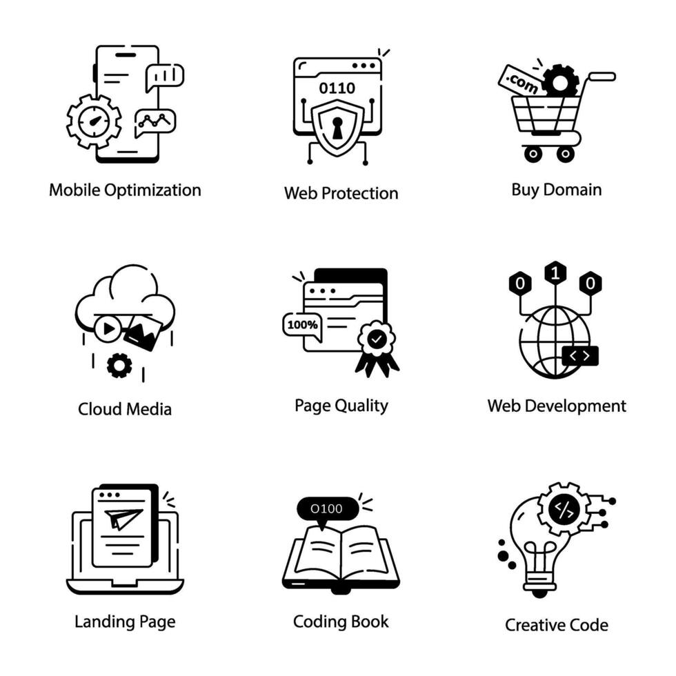 Bundle of Internet Coding Line Icons vector