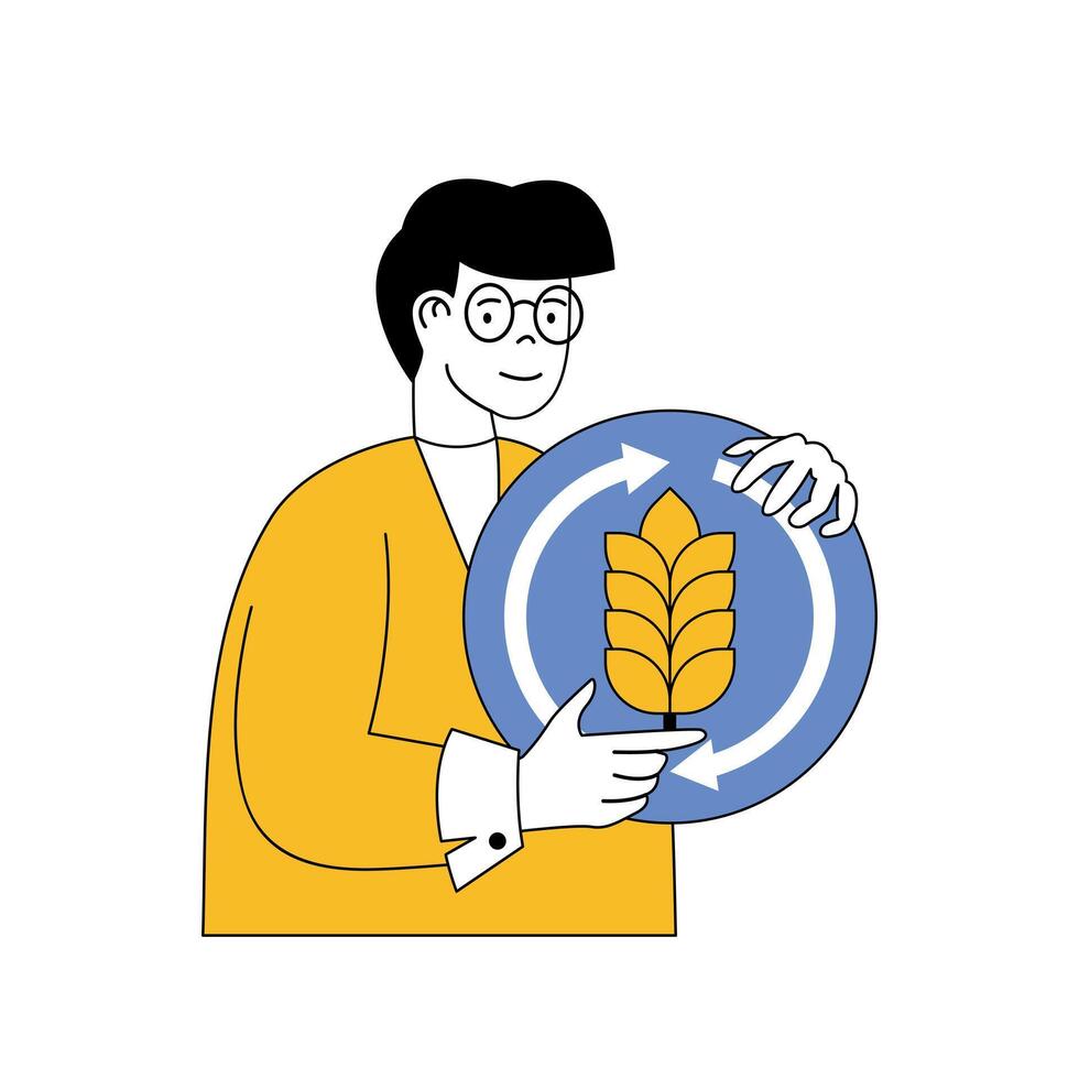 Ecology concept with cartoon people in flat design for web. Man taking care about plants ecosystem and forest recovery, saves nature. Vector illustration for social media banner, marketing material.