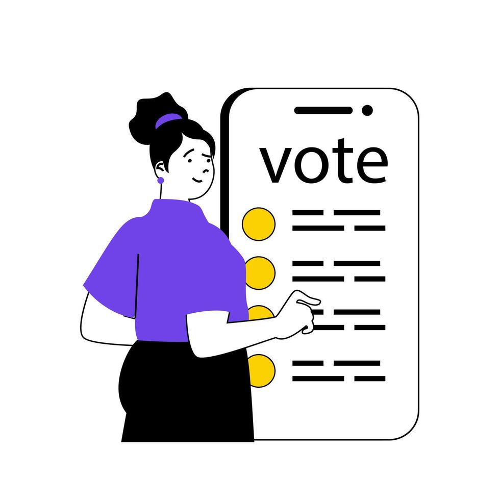 Online voting concept with cartoon people in flat design for web. Vector illustration