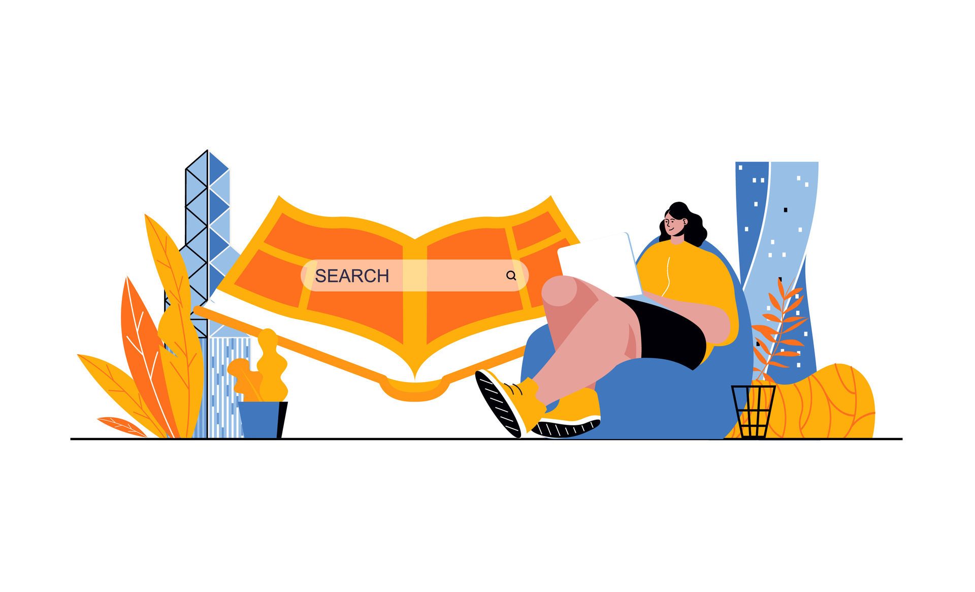 Distance learning web concept with people in flat cartoon design