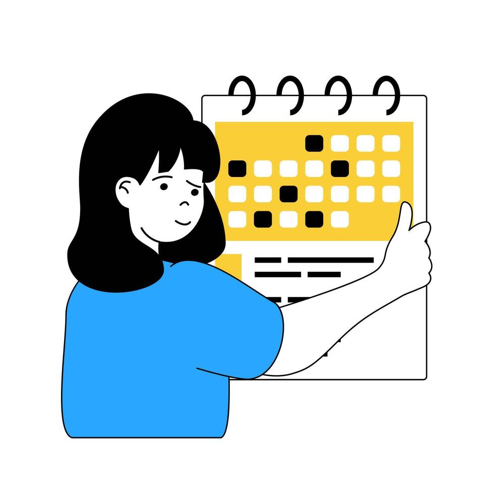 Science laboratory concept with cartoon people in flat design for web. Scientist planning with calendar her experiments and work. Vector illustration for social media banner, marketing material.