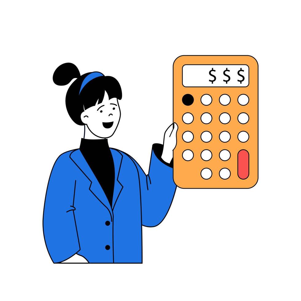 School learning concept with cartoon people in flat design for web. Student solving math problems and calculating at calculator. Vector illustration for social media banner, marketing material.