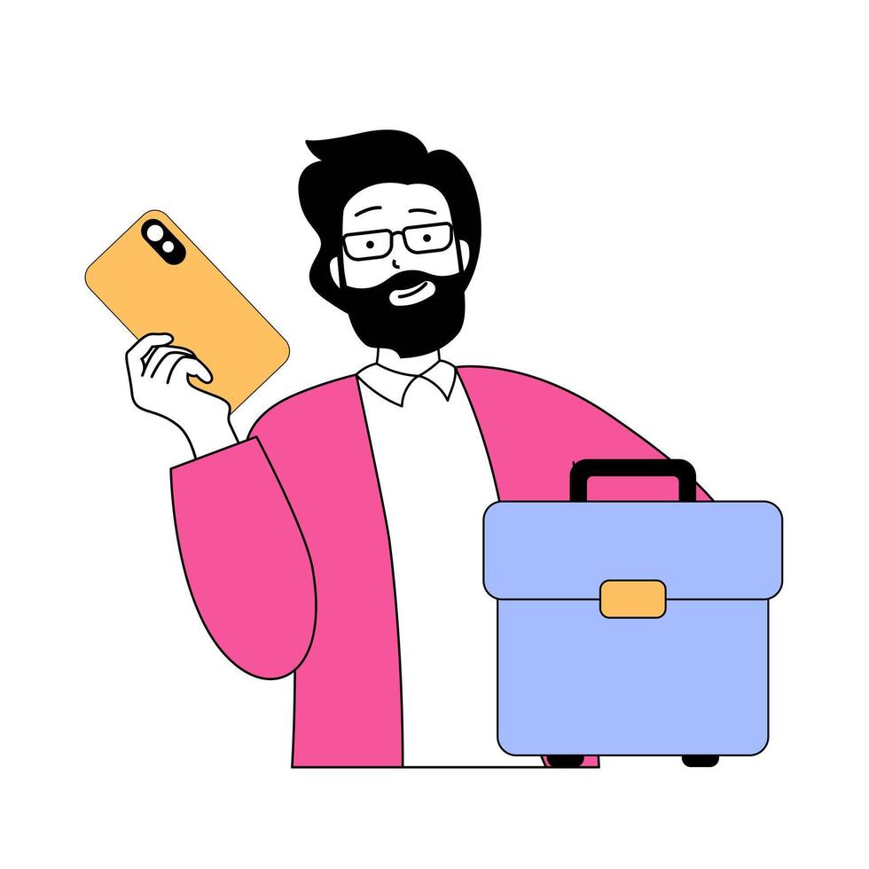 Mobile commerce concept with cartoon people in flat design for web. Vector illustration