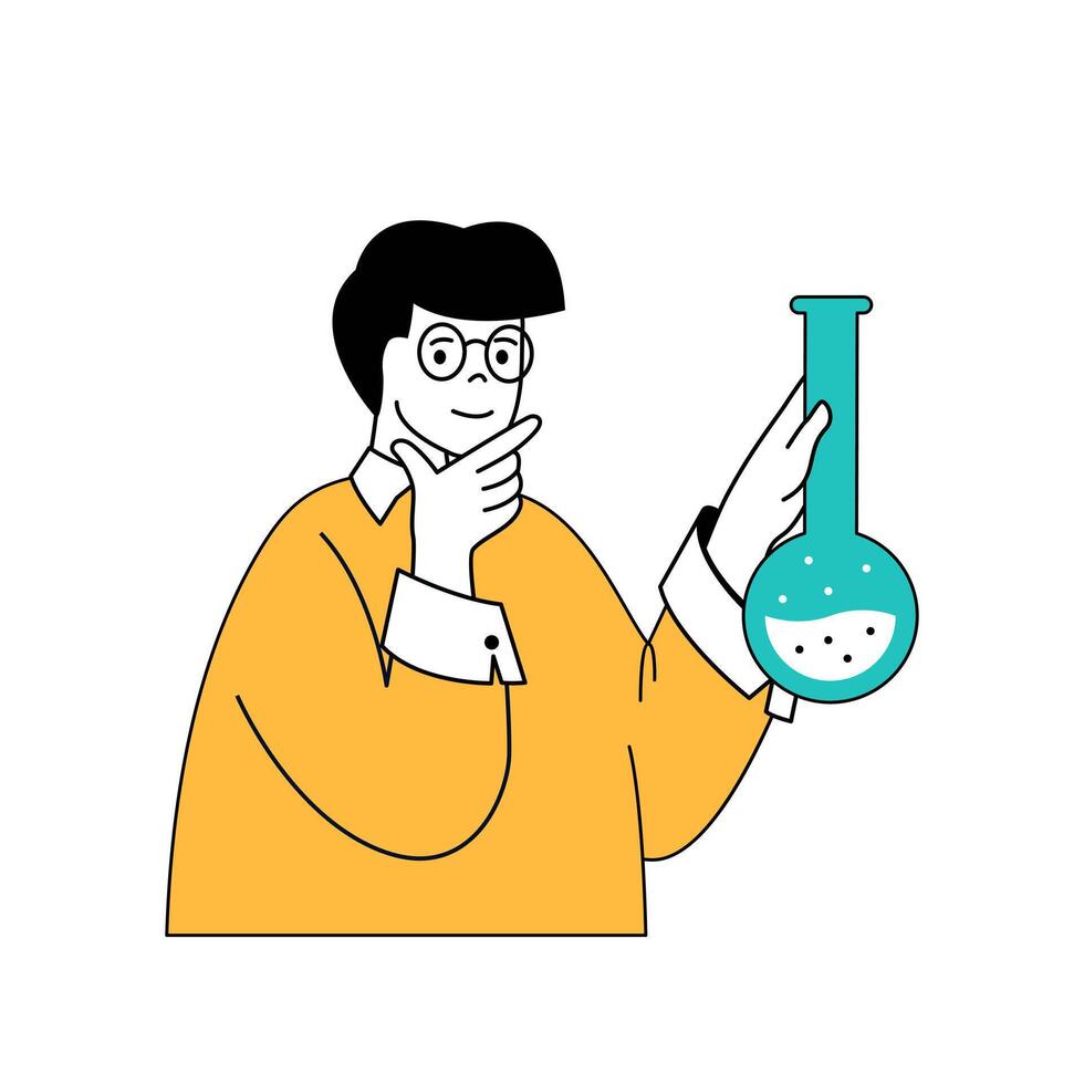 Coronavirus concept with cartoon people in flat design for web. Man with test tube making scientific researching virus disease in lab. Vector illustration for social media banner, marketing material.