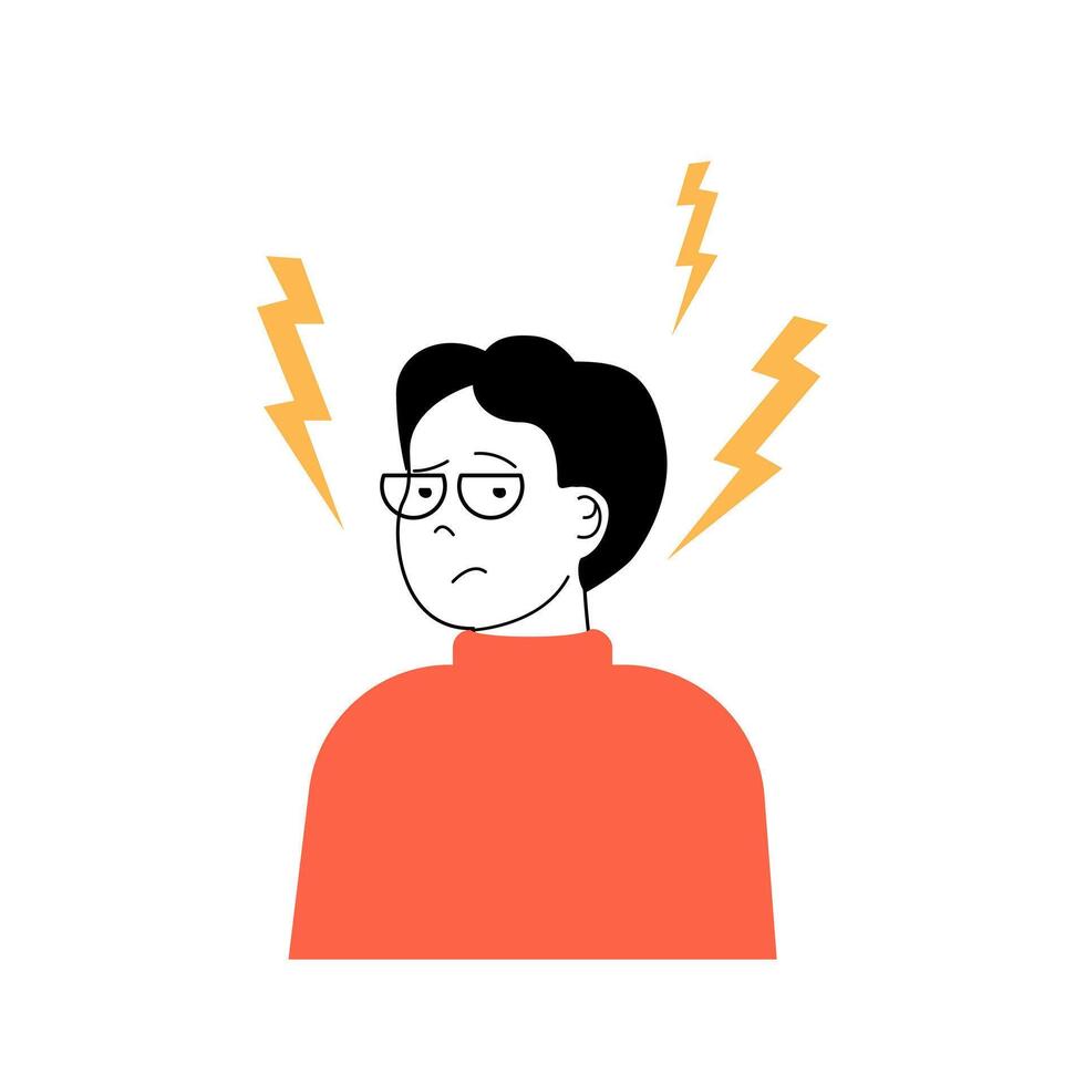 Mental health concept with cartoon people in flat design for web. Man feelings stress and anxiety, has depression and other problems. Vector illustration for social media banner, marketing material.