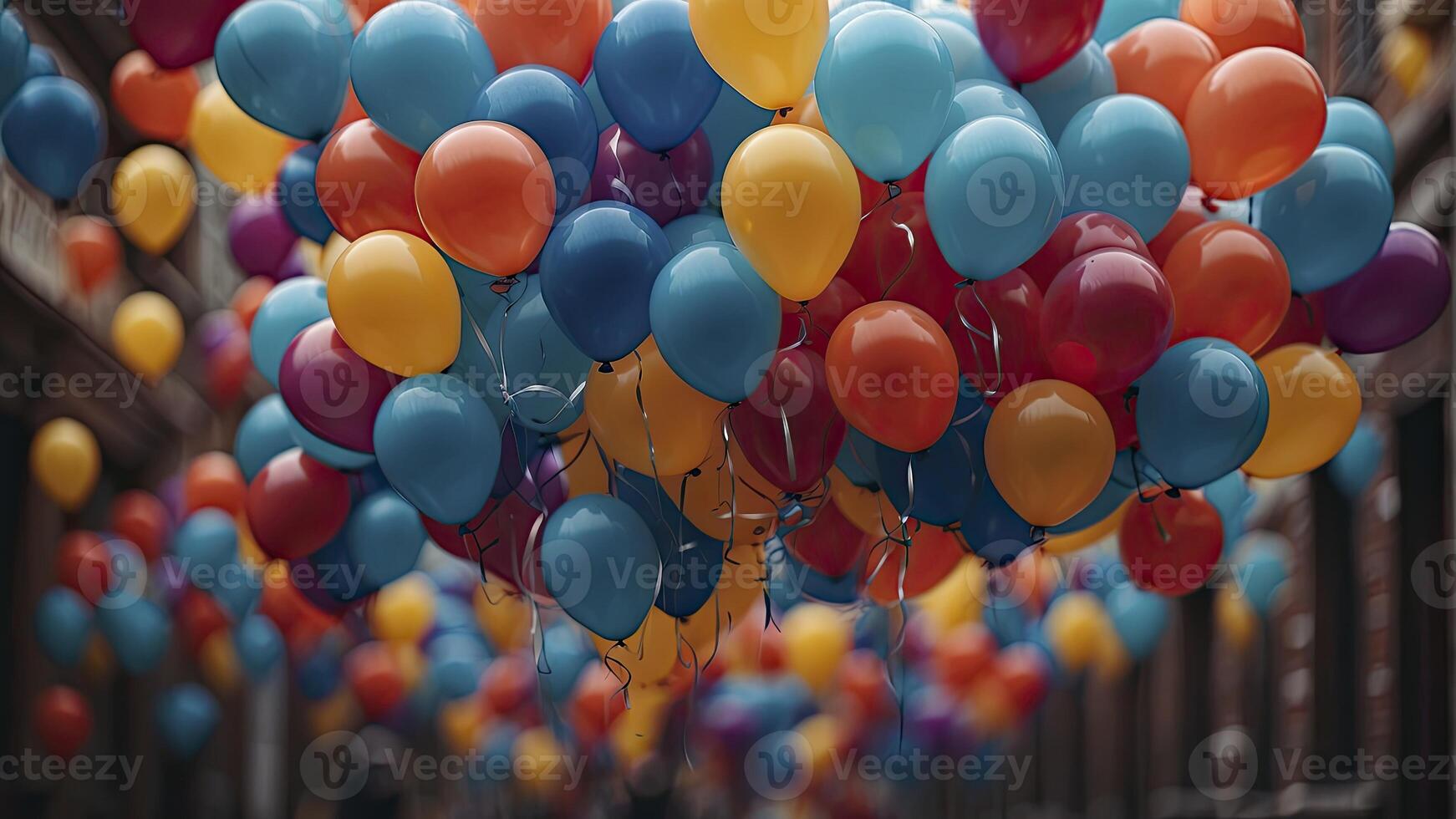 AI generated colorful balloons in the air, colorful balloons background, colored balloon wallpaper, happy background photo