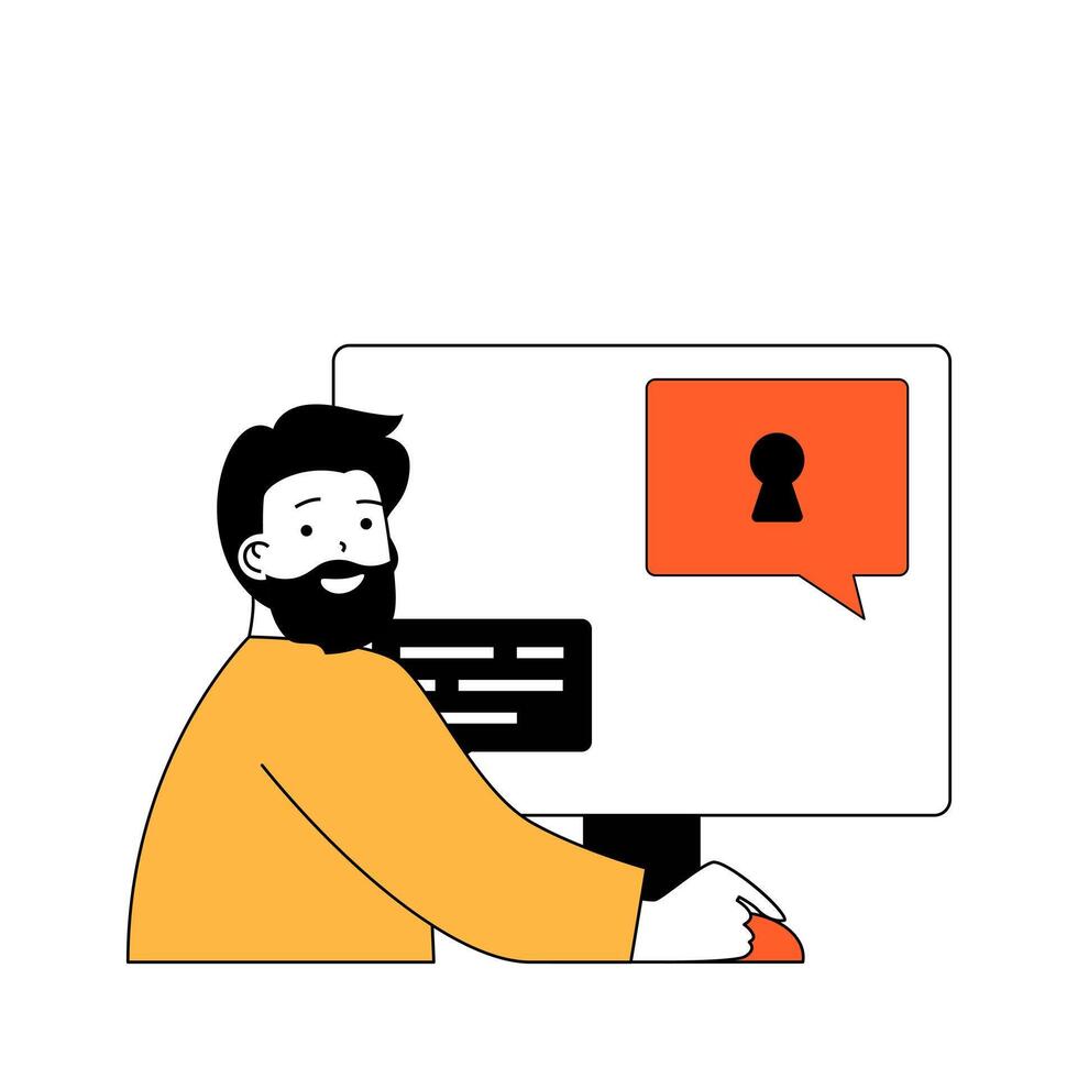 Cyber security concept with cartoon people in flat design for web. Man getting security verification code for safety access in chat. Vector illustration for social media banner, marketing material.