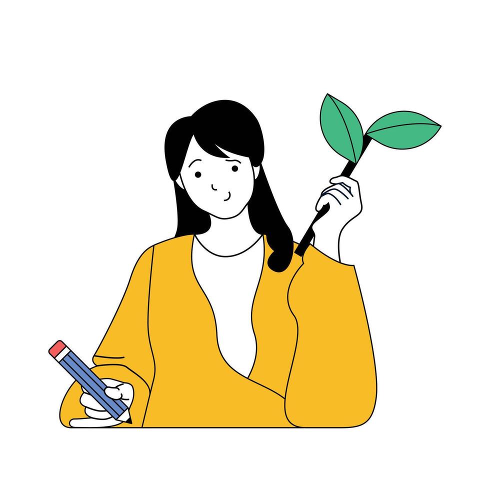 Ecology concept with cartoon people in flat design for web. Environmental activist protecting and preserving plants in ecosystems. Vector illustration for social media banner, marketing material.