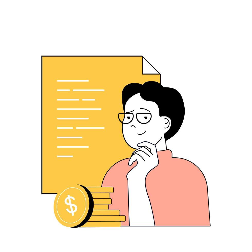 Insurance service concept with cartoon people in flat design for web. Man using financial and banking assurance guarantee document. Vector illustration for social media banner, marketing material.