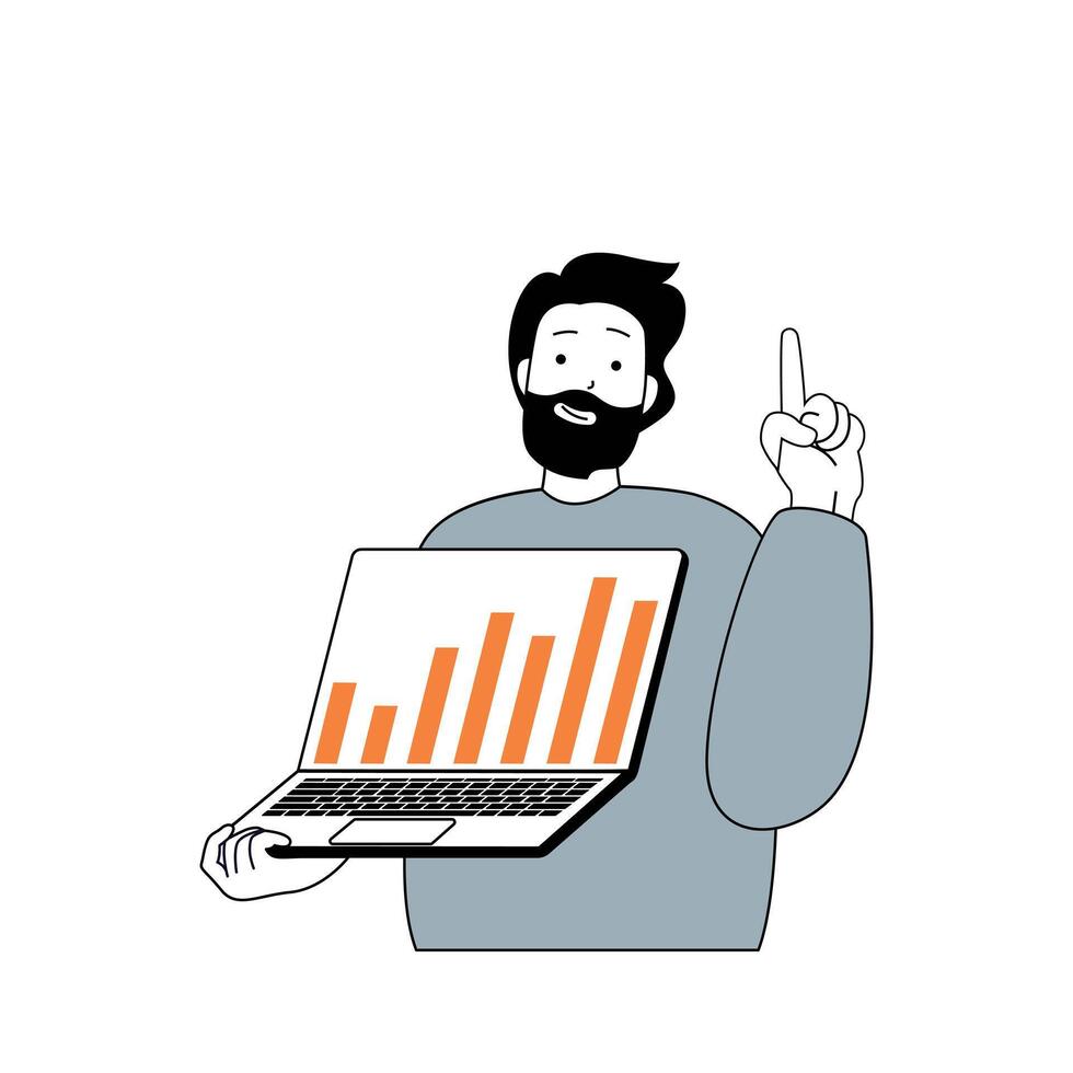 Business and finance concept with cartoon people in flat design for web. Man making revenue data analysis and getting financial growth. Vector illustration for social media banner, marketing material.