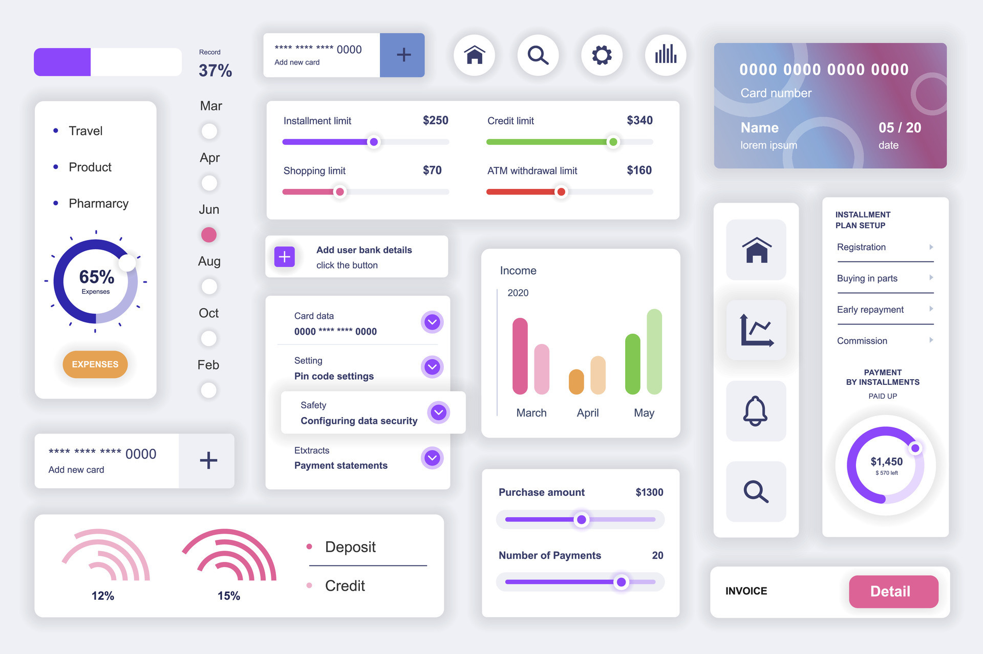User interface elements set for data analysis mobile app. Kit template ...
