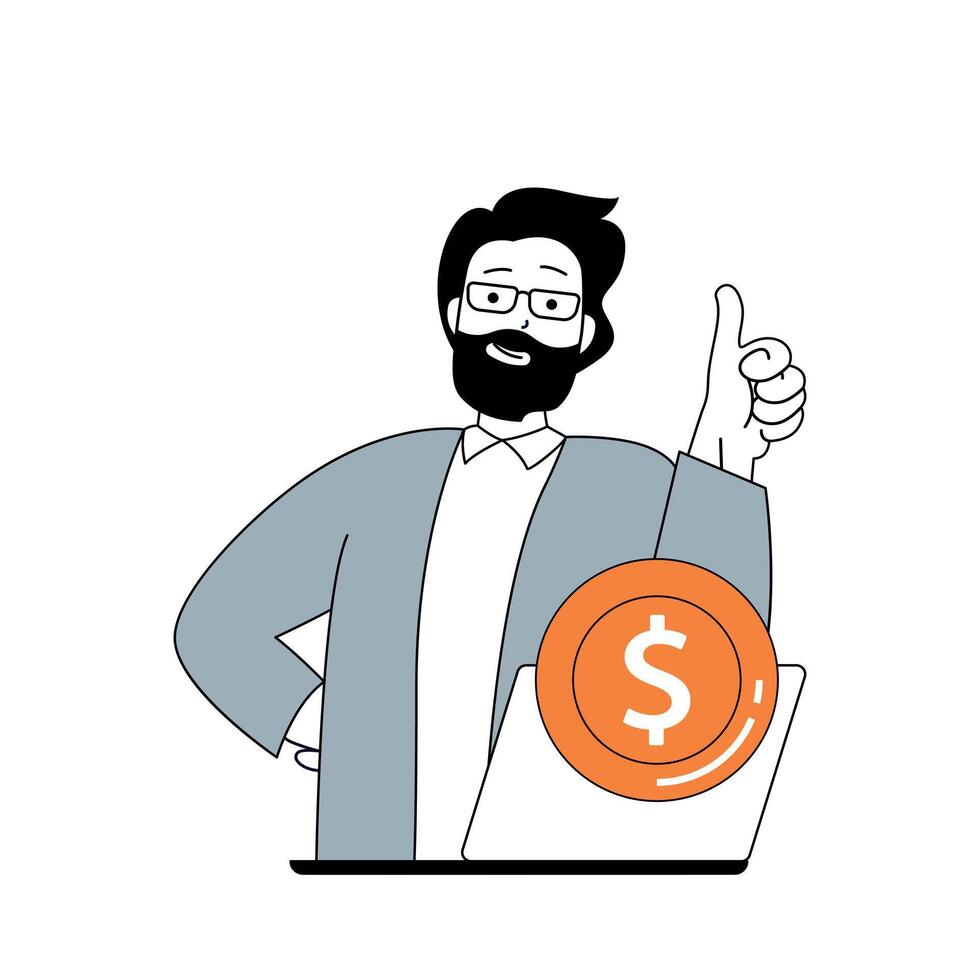 Business and finance concept with cartoon people in flat design for web. Businessman getting financial success and revenue growth. Vector illustration for social media banner, marketing material.