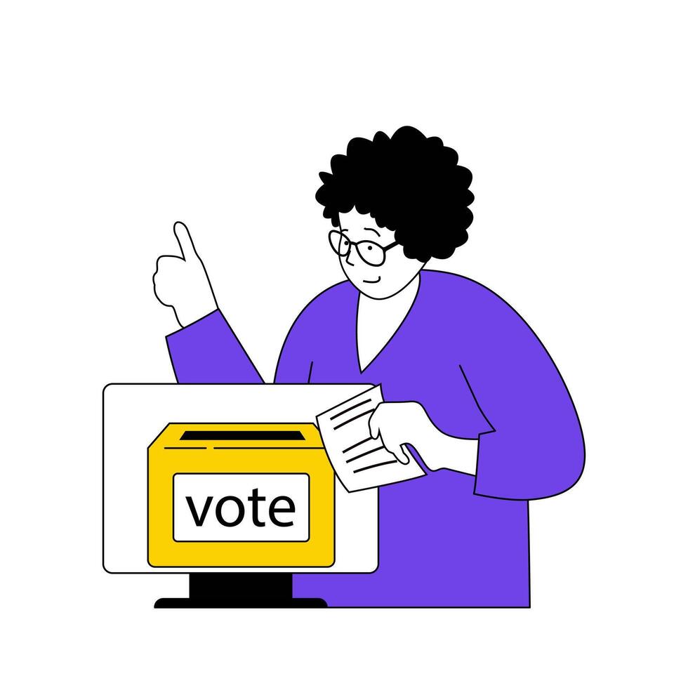 en línea votación concepto con dibujos animados personas en plano diseño para web. vector ilustración