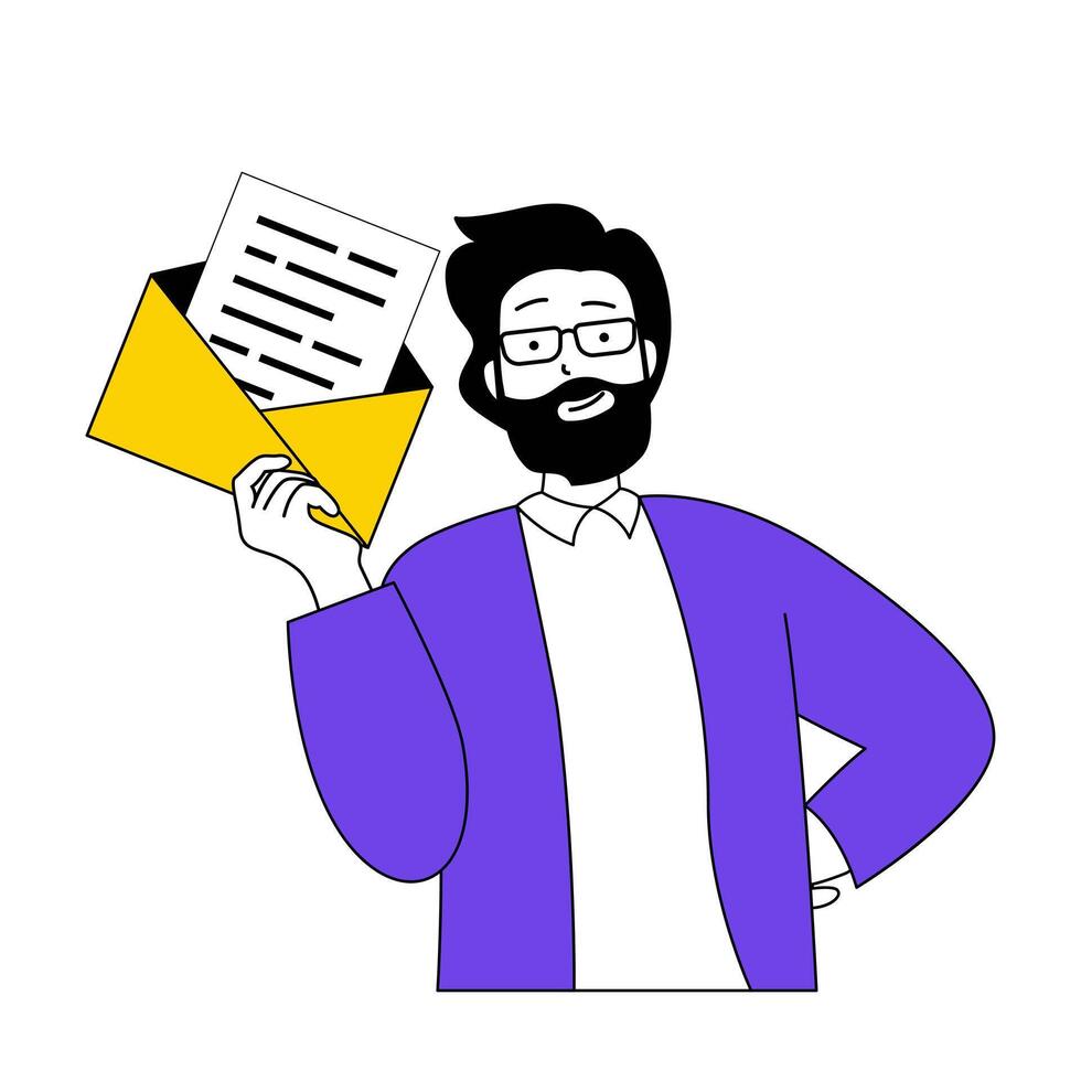 Recruitment concept with cartoon people in flat design for web. Man getting business letter with job offer to open vacancy in office. Vector illustration for social media banner, marketing material.