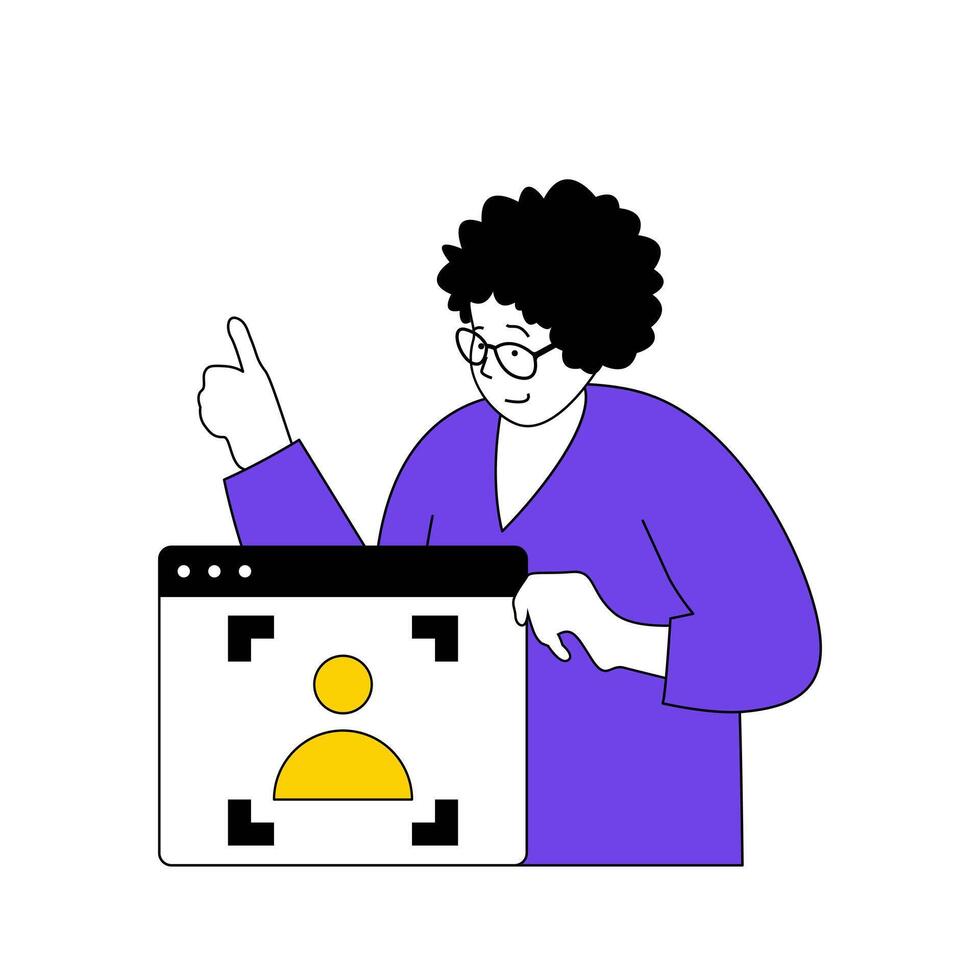 Online voting concept with cartoon people in flat design for web. Woman making registration to election with identify secure system. Vector illustration for social media banner, marketing material.