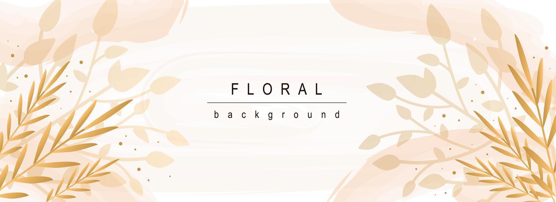 Floral horizontal web banner. Abstract pastel leaves and plant foliage, twigs and herbs on elegant decorative background. Vector illustration for header website, cover templates in modern design