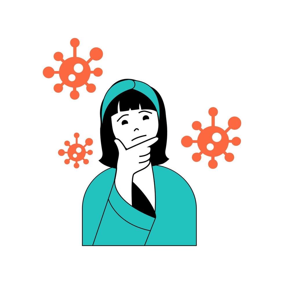 coronavirus concepto con dibujos animados personas en plano diseño para web. mujer haciendo enfermedad prevenciones y parada gripe virus extensión. vector ilustración para social medios de comunicación bandera, márketing material.