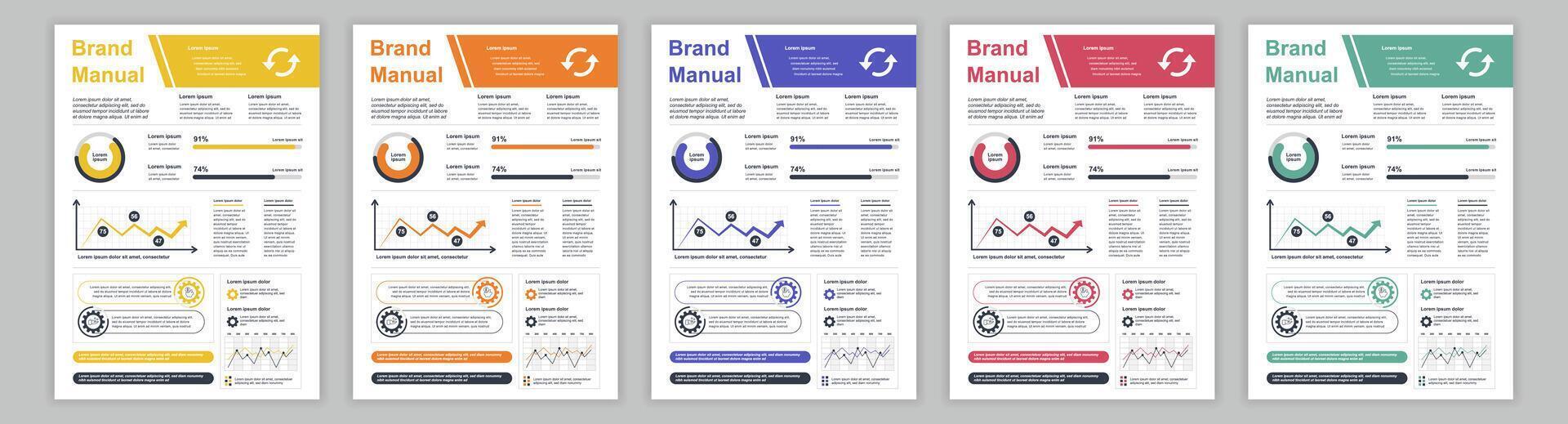 estruendo a3 negocio marca manual plantillas colocar. empresa identidad folleto página con infografía financiero datos. márketing investigación, y comercial oferta. vector diseño diseño para póster, cubrir, folleto