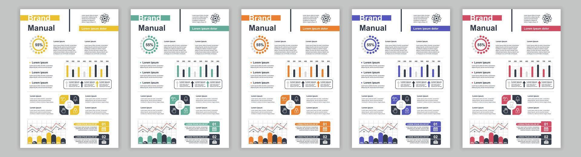 estruendo a3 negocio marca manual plantillas colocar. empresa identidad folleto página con infografía financiero datos. márketing investigación, y comercial oferta. vector diseño diseño para póster, cubrir, folleto