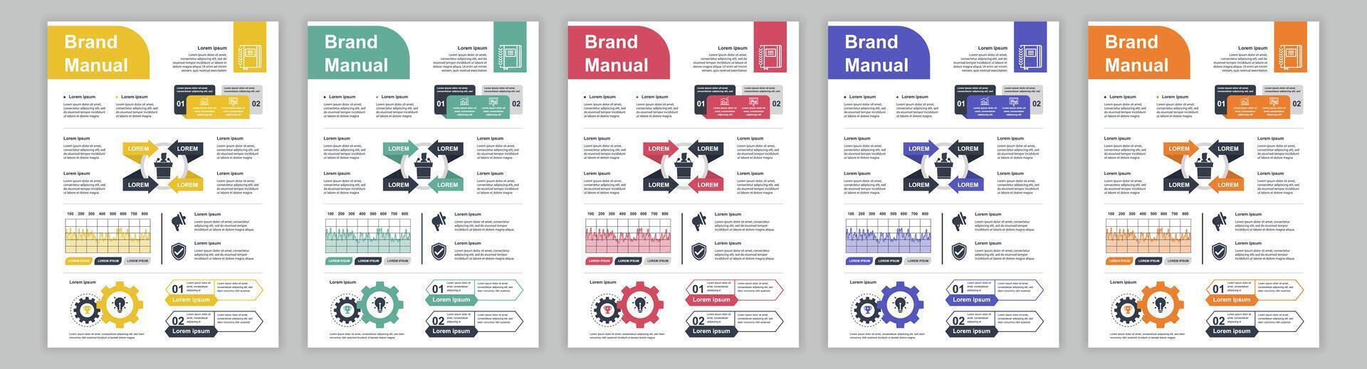 DIN A3 business brand manual templates set. Company identity brochure page with infographic financial data. Marketing research, and commercial offer. Vector layout design for poster, cover, brochure