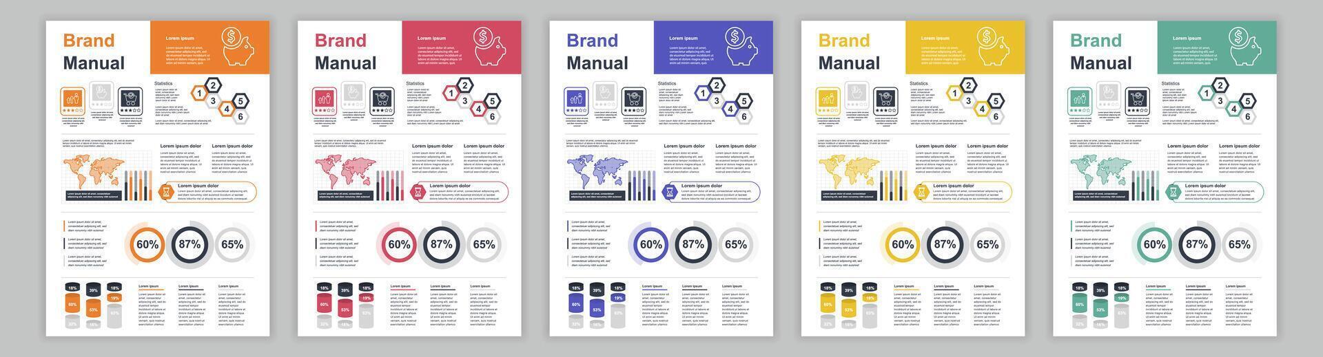 estruendo a3 negocio marca manual plantillas colocar. empresa identidad folleto página con infografía financiero datos. márketing investigación, y comercial oferta. vector diseño diseño para póster, cubrir, folleto