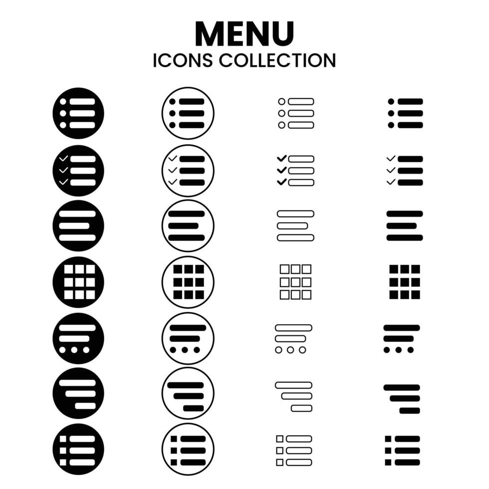 Minimal set of hamburger menu flat icons. Menu icons vector set of UI design elements., Burger menu icons set FreeVector