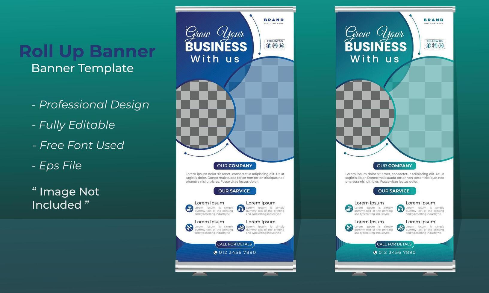 Modern Corporate Business Roll-Up Banner Design Template with multiple Color Free Vector
