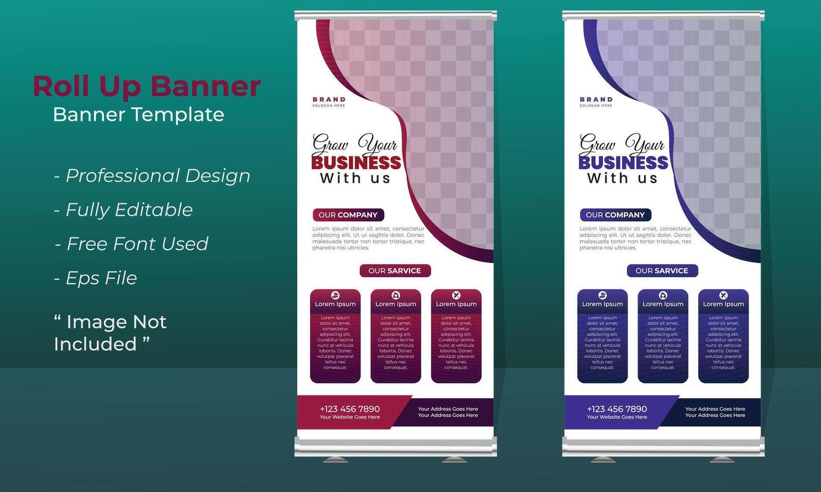 Modern Corporate Business Roll-Up Banner Design Template with multiple Color Free Vector