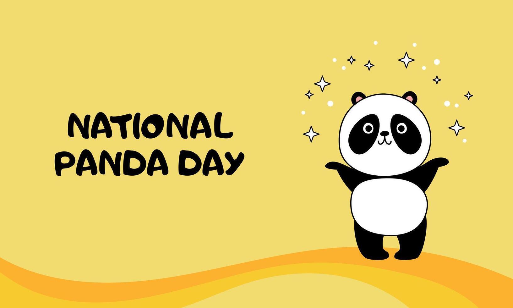 National Panda Day banner, March 16. Cute cartoon panda scatters stars. With an inscription. Vector illustration