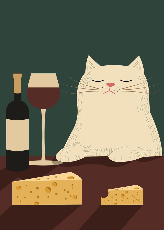 Elegant cat drinking wine vector