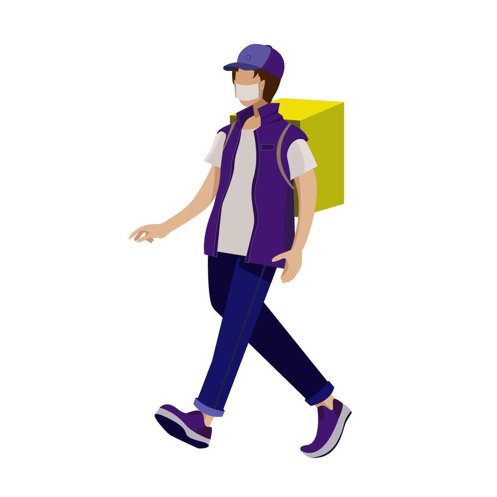 Food delivery. Express courier delivery. Delivery scooter guy. Vector illustration on the theme of delivery. Stock illustration in a cardboard style